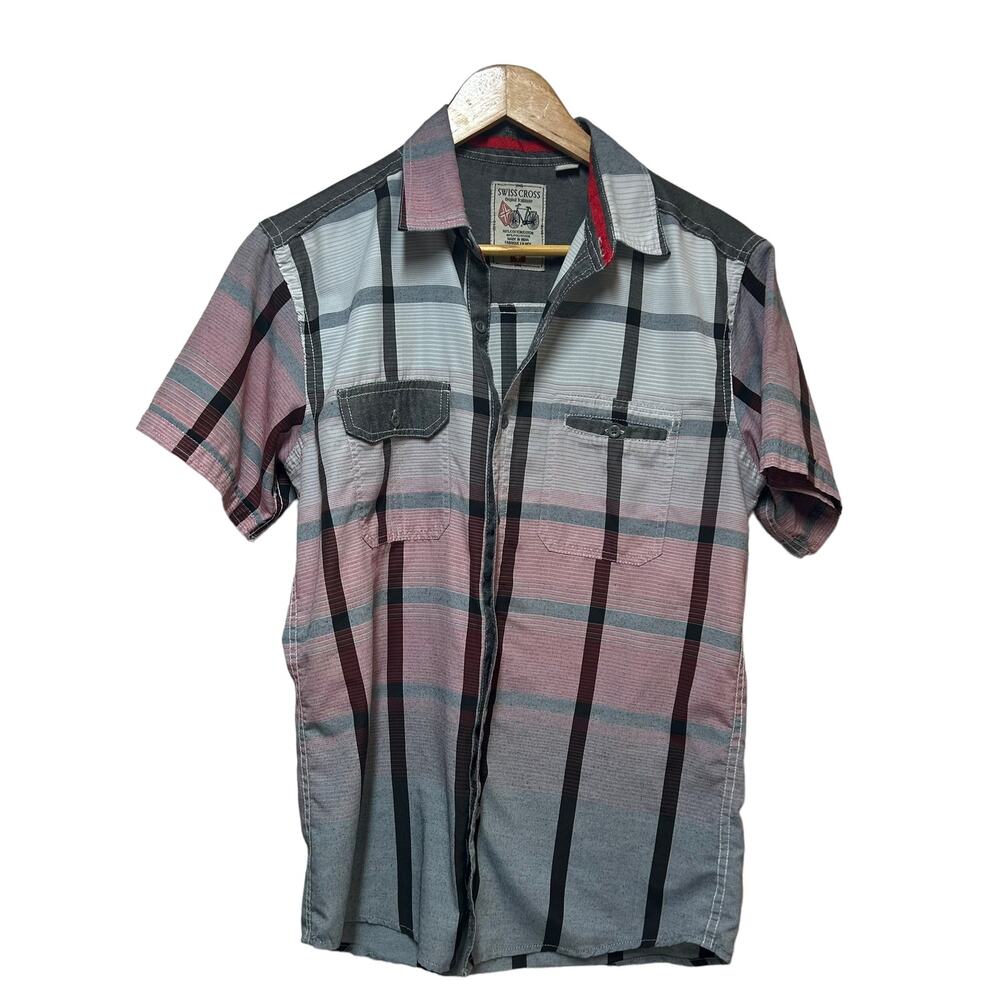 Swiss Cross Mens Red Short Sleeve Button‎ Down Size Small Cotton Polyester Blend
